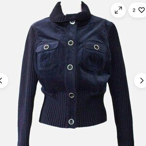 St. John Black Cotton Wool Blend Velvet Women's Jacket Size:8